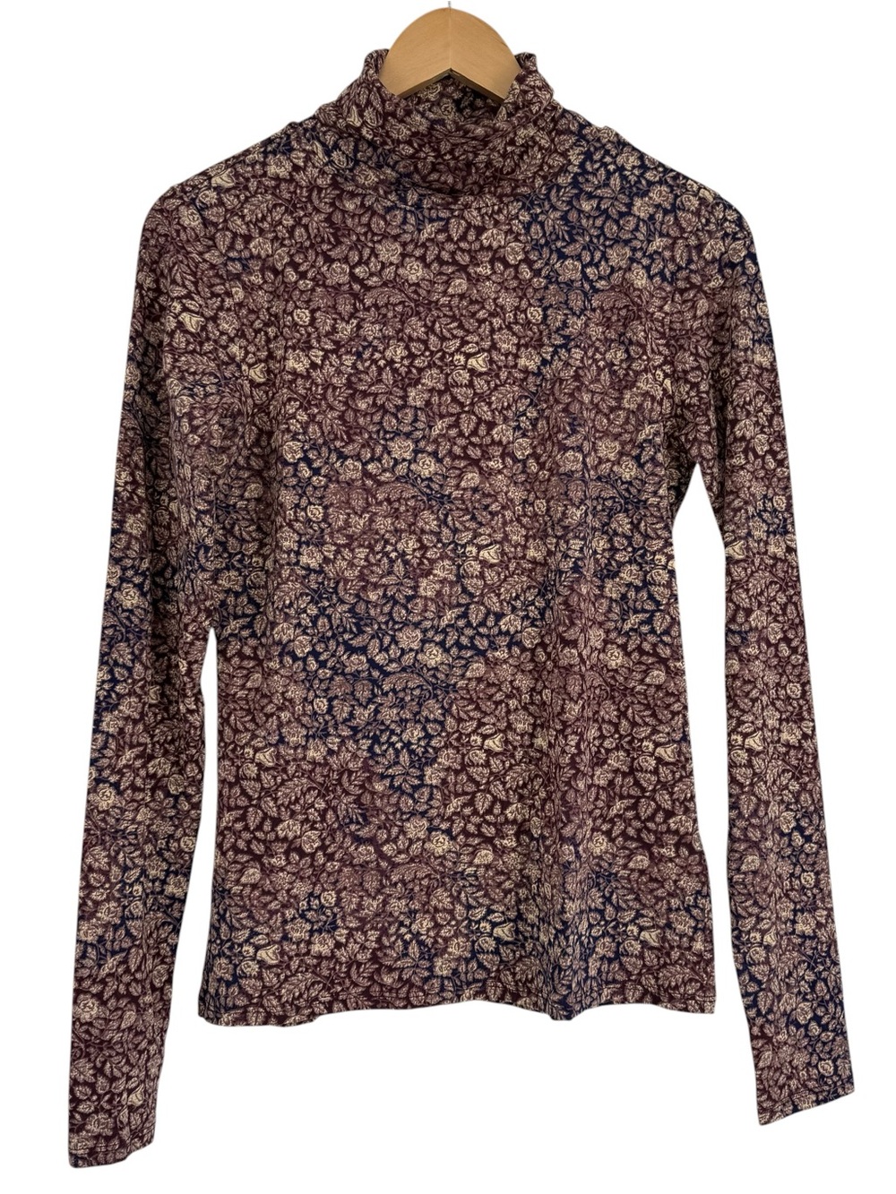 Peruvian Connection Size S purple Leaf Turtleneck Top Cottagecore Pima Cotton